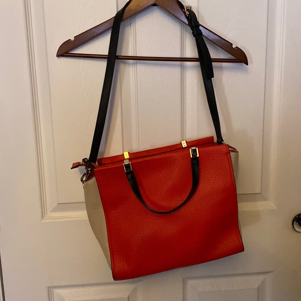 Kate Spade HAYDEN Color Block Chelsea Square Pebble Leather RED Creme hamptons